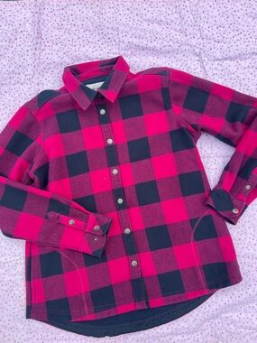 Orvis Pink and Black Buffalo Plaid Button-Down fleece lined Shacket